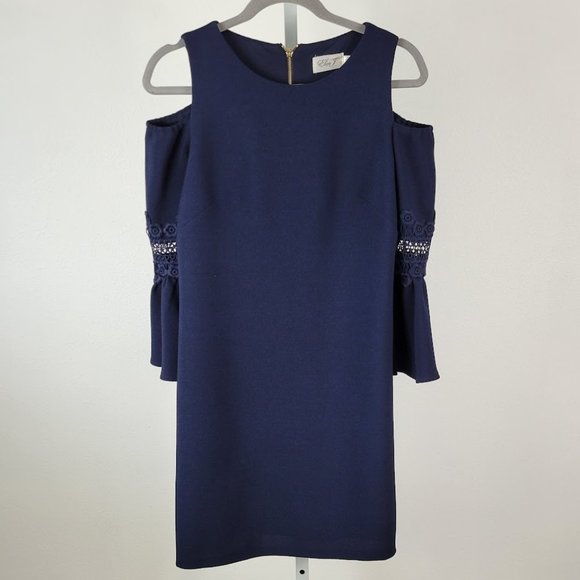 ELIZA J sheath off shoulder dress blue Sz 10P - Picture 6 of 8